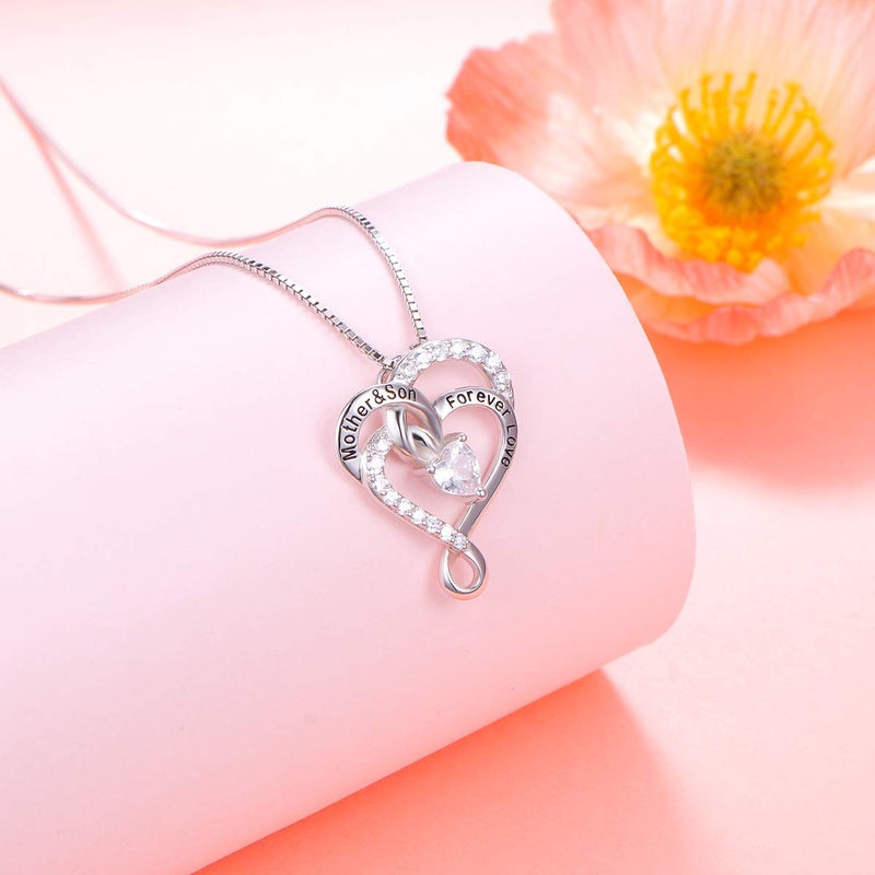 FLYOW Mom Christmas Gifts,Sterling Silver Mother and Son Forever Love Infinity Heart Pendant Necklace for Women Best Birthday Jewelry Mother's Day Present from Son - Image 5